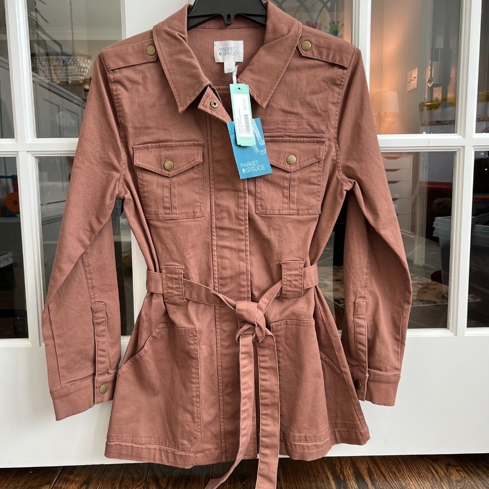MARKET & SPRUCE Bambi Belted Cargo Jacket - Taupe, size Small